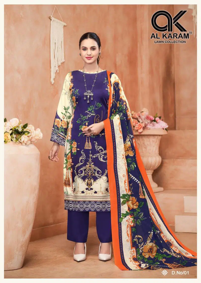 Al Karam Kasida Vol 01 Karachi Cotton Dress Material Wholesale In Delhi