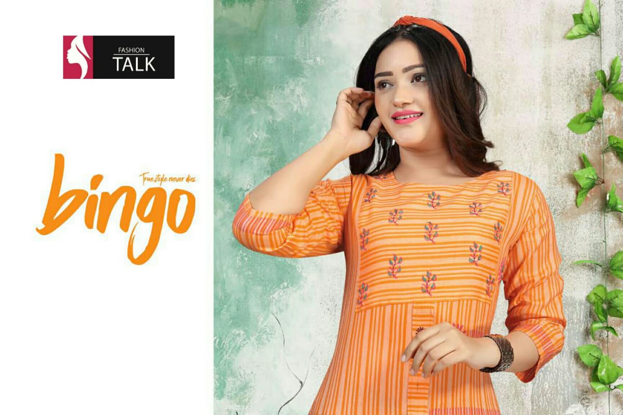 Ft Bingo Rayon Latest Fancy Regular Casual Wear Handwork Heavy Rayon Designer Kurtis Collection

