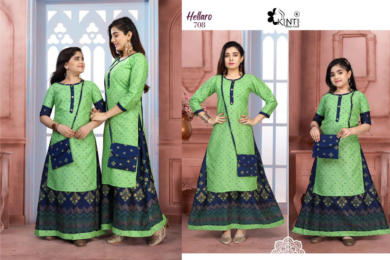 Kinti Hellaro 7 Designer Rayon Printed Kurti With Skirt Collection

