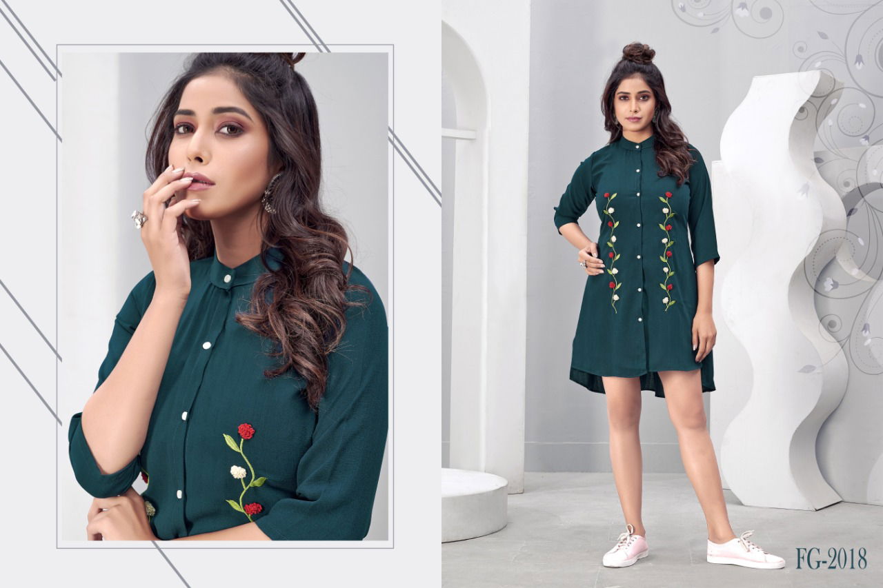 Fg Prism 2 Latest fancy designer Heavy casual Wear Western Embroidery Work Ladies Short Top Collection
