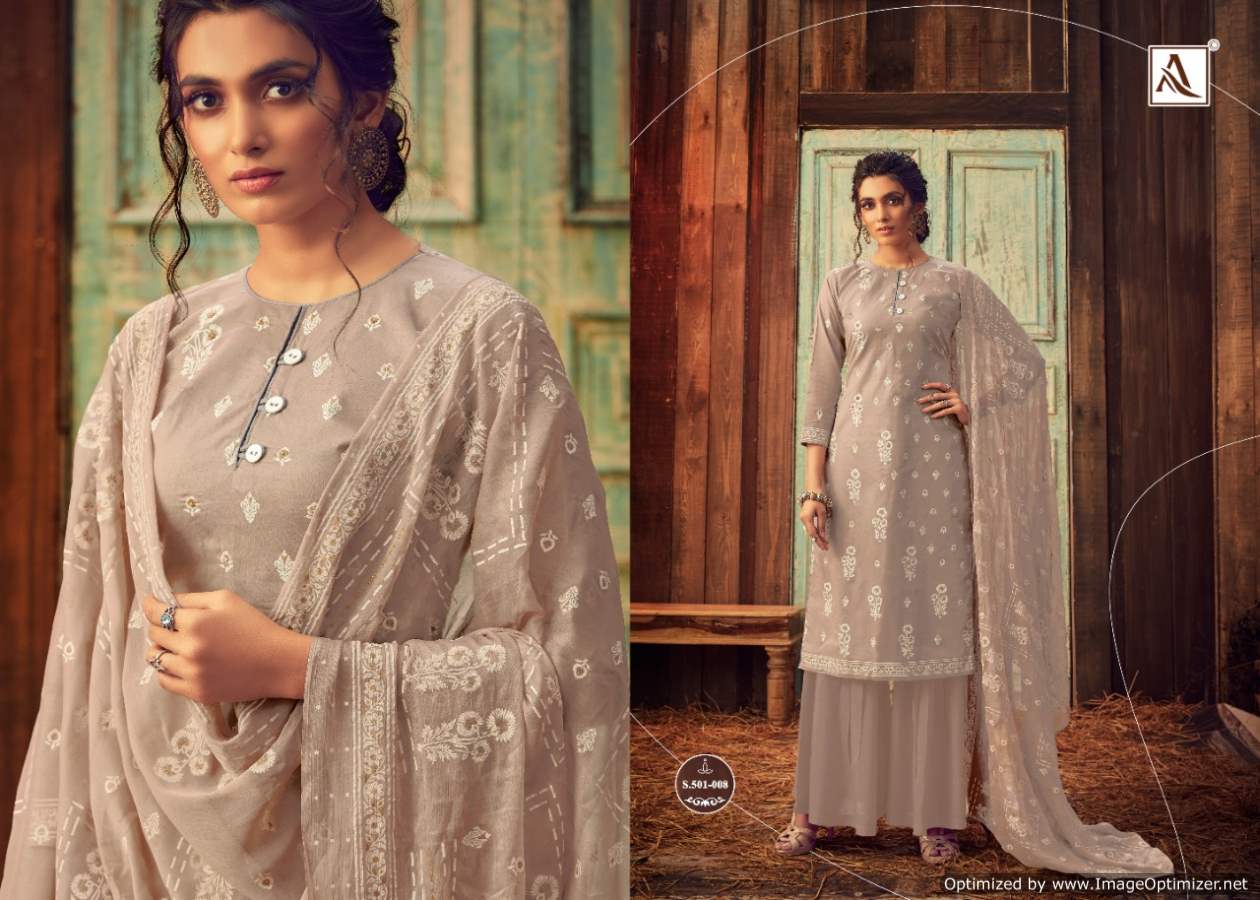 Alok Bloom Gold 3 Exclusive Casual Wear Pure Lawn Cotton Block Print With Khadi Handwork Designer Dress Material With Nazneen Chiffon printed Four Sided Lace Dupatta 