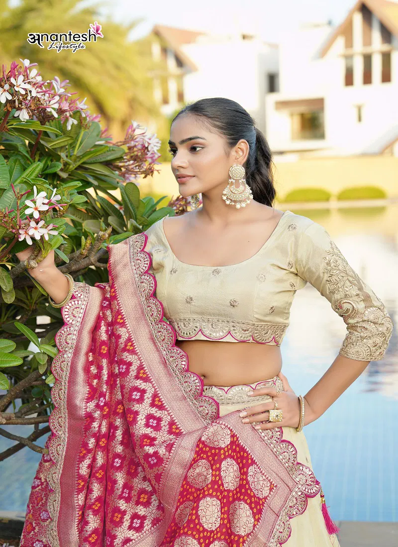 Anantesh Cream Colour 5042 Cosmos Viscose Pre Wedding Lehenga Choli Wholesale Online