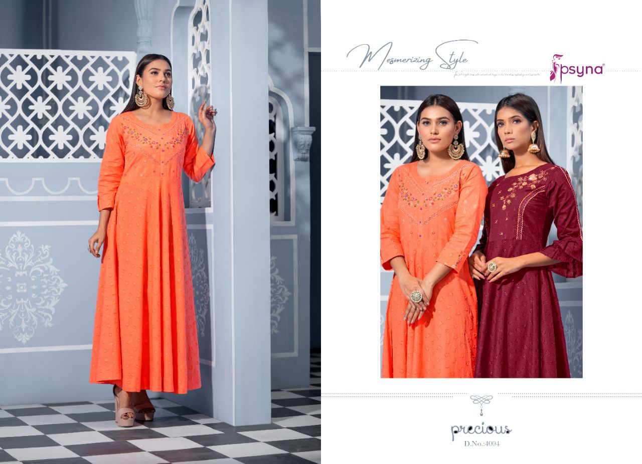 Psyna Precious 4 Fancy Party Wear Rayon Long Designer Kurti Collection