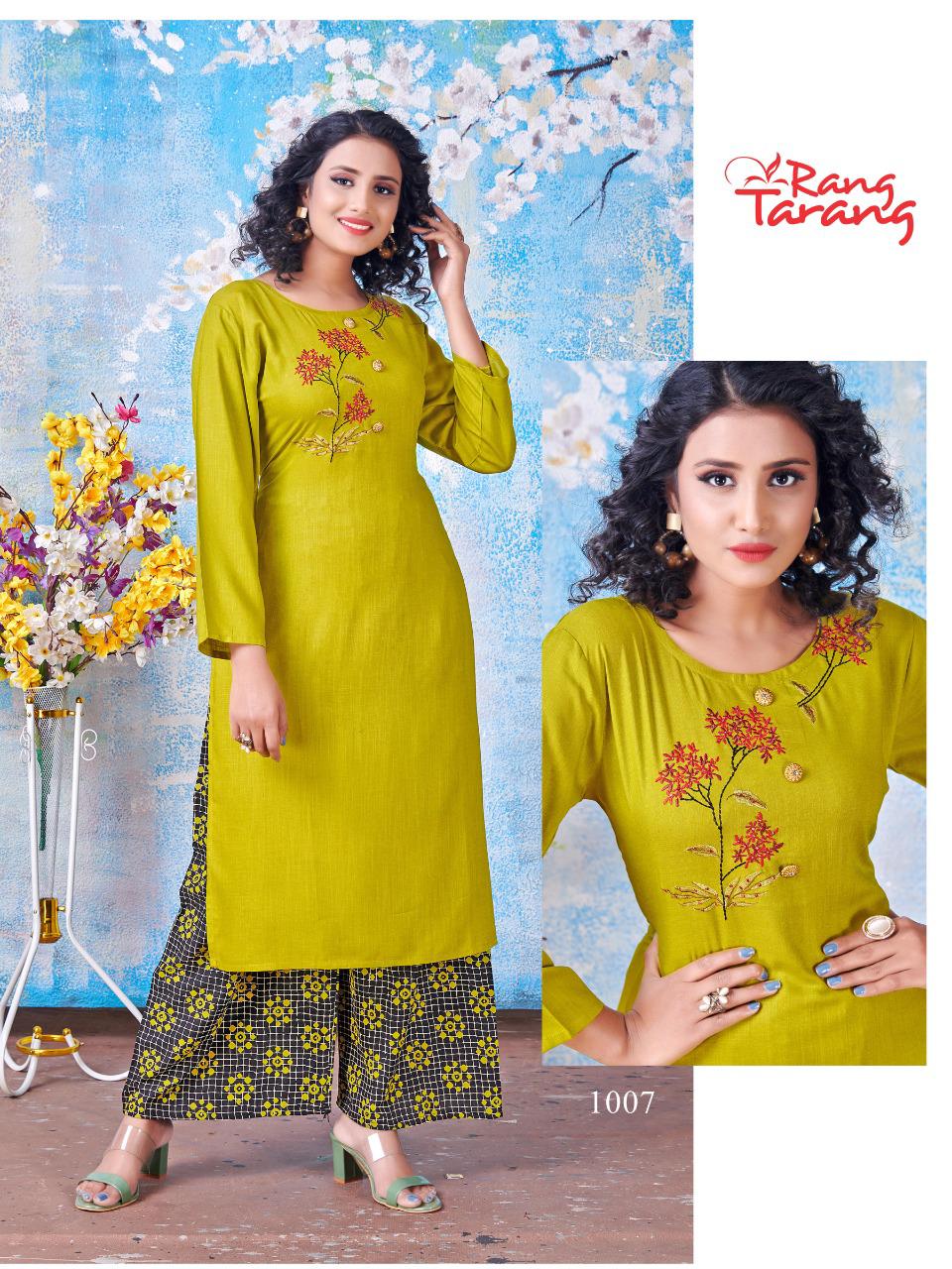 Rang Tarang Sweet Lady Latest Ethnic Wear Heavy super Slub rayon embroidery work Kurti With Bottom Collection