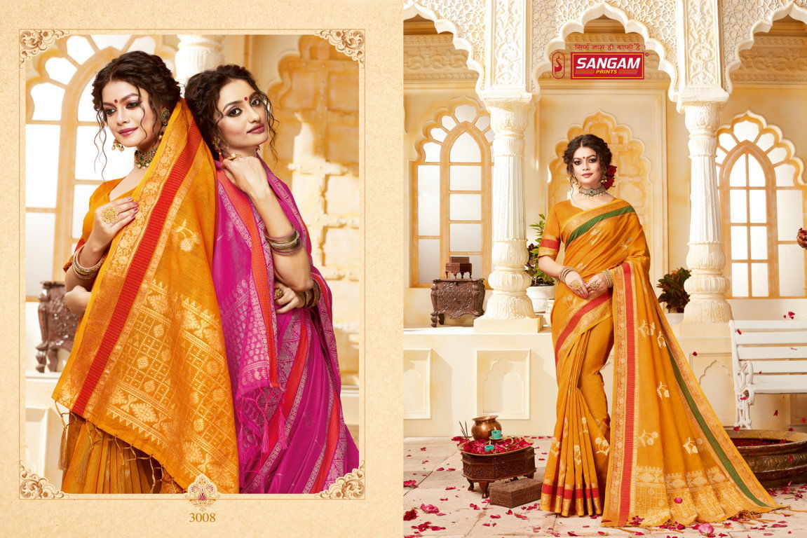 Sangam Indian Latest Fancy Festive Wear Designer Handloom Cotton Saree Collection
