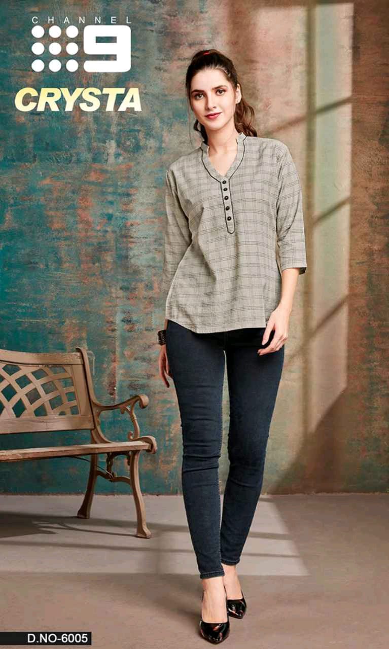 C9 Crysta Latest Designer Soft Cotton Chex Casual Wear Short Tops Collection 