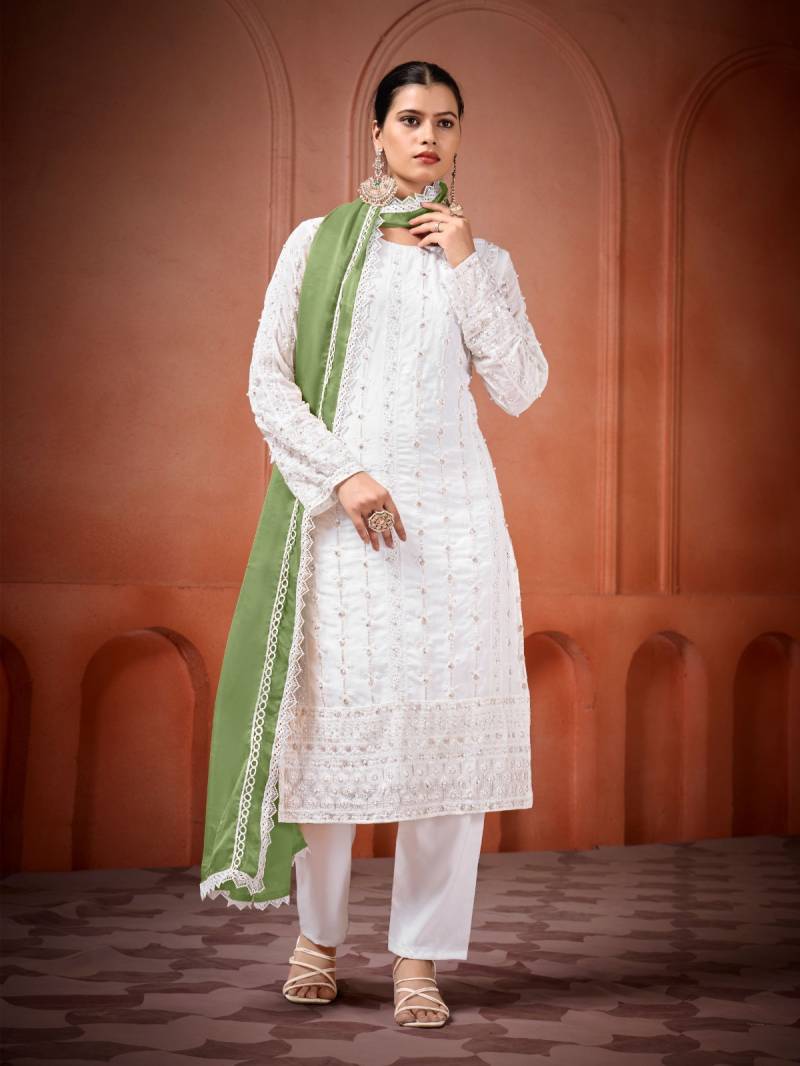 Yanaya 023 Georgette Embroidered Kurti Bottom With Dupatta Best Wholesale Shop In Surat