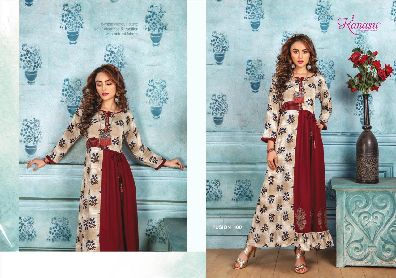Kanasu Fusion Latest Designer Round Anarkali Style Long Kurtis Collection 
