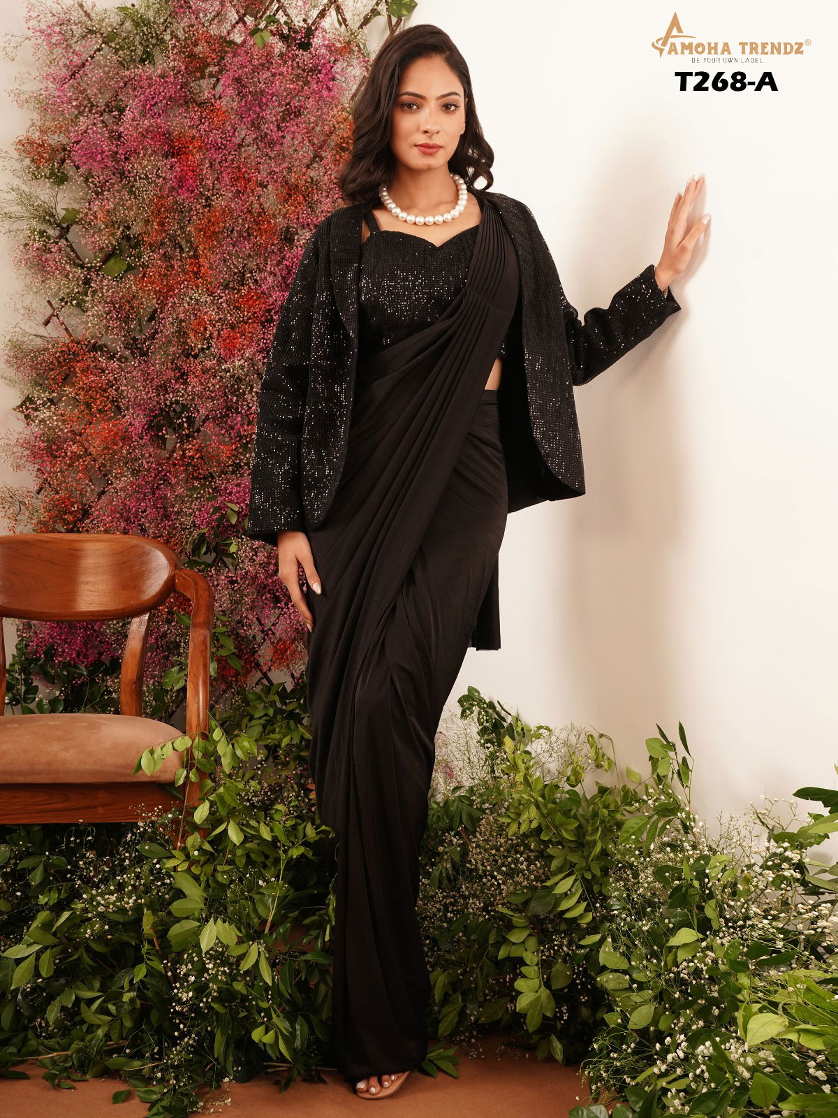Amoha T268 Imported Lycra Party Wear Readymade Saree With Jacket Wholesale Online