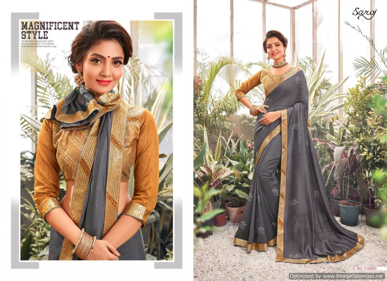 Saroj Bansuri Stylish Collection Of Party Wear Vichitra Silk Saree With Swarovski Butta