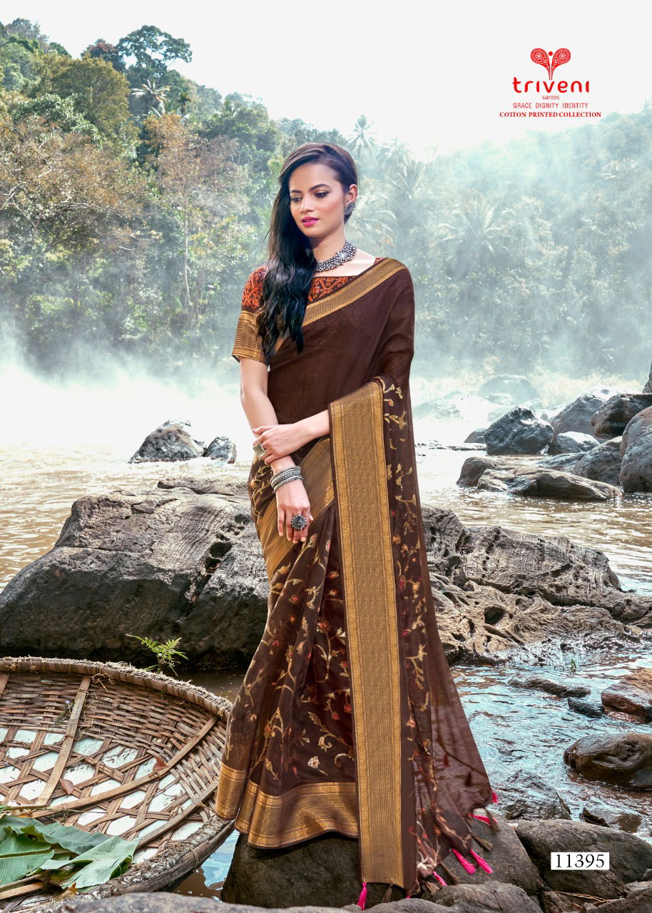 TRIVENI UPASANA Fancy Heavy Designer Festive Wear Cotton Linen Printed Saree Collection