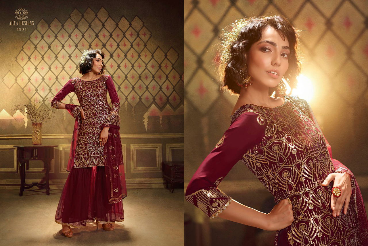 Arya Noorani Saga 2 Wedding Designer Heavy Work Georgette Top With Dull Santoon Inner Net Bottom With Four Sided Bordered Dupatta Collection