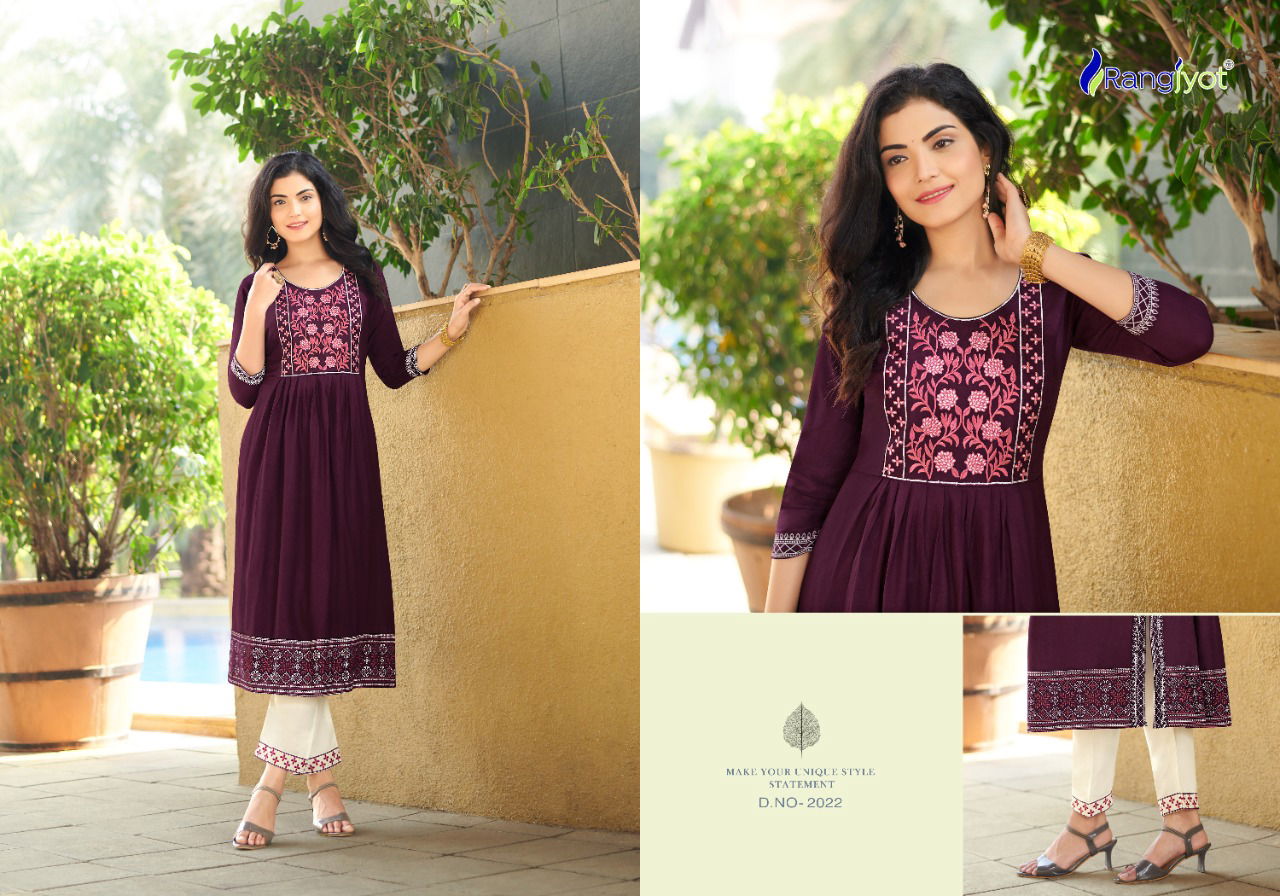 Rangjyot Mariya 3 Classic Heavy Ethnic Wear Rayon Kurti With Pant Collection