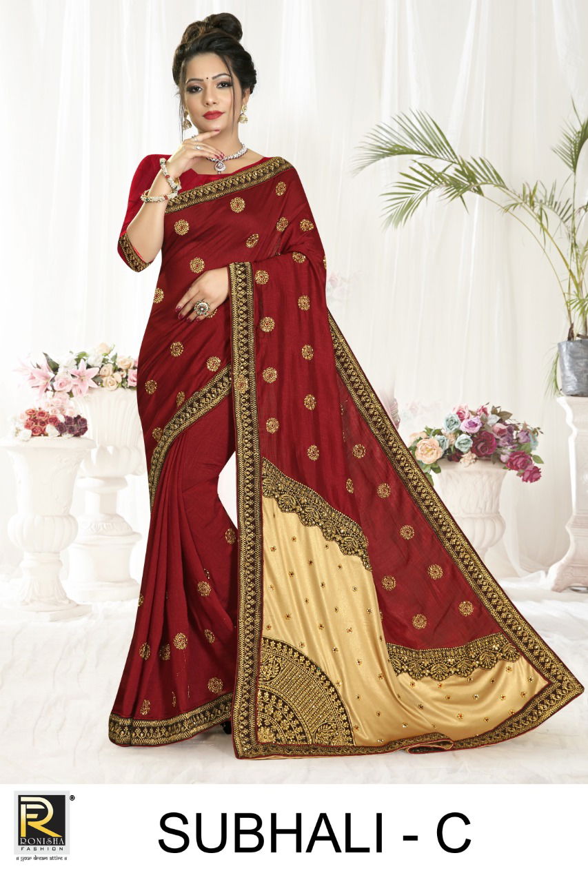 Ronisha Subhali Latest Fancy Festive Wear Silk Embroidery Worked Saree Collection