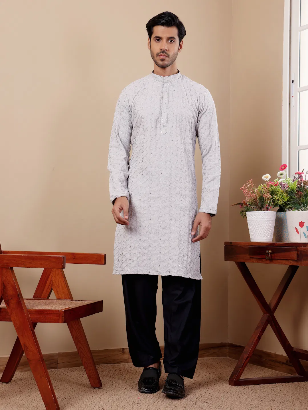 Rw Linen With Embroidered Work Kurta Pyjama Wholesale Suppliers In Mumbai