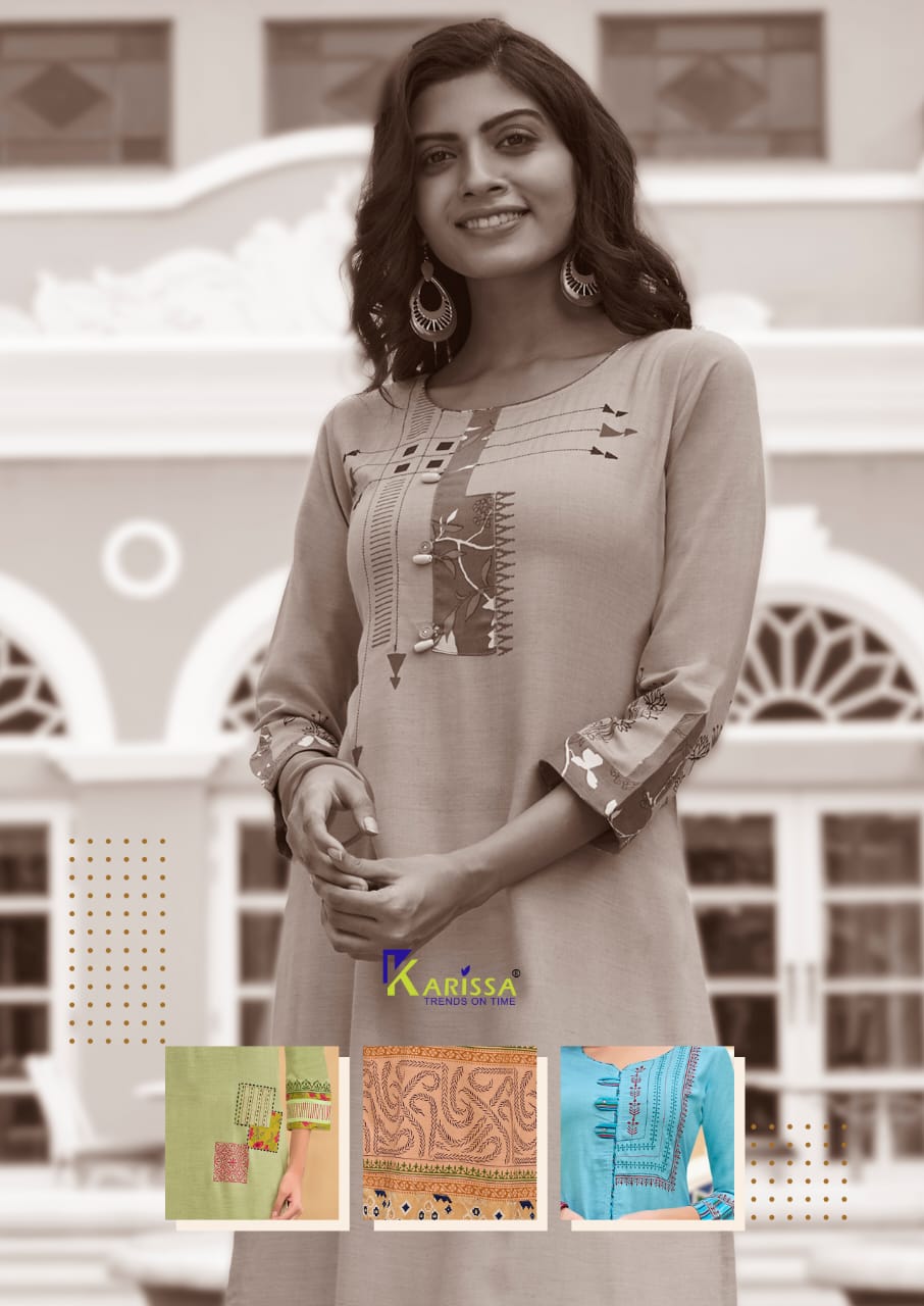 Karissa Rich Girl 5 Latest Fancy Designer Heavy Rayon Foil Print Designer Kurtis Collection
