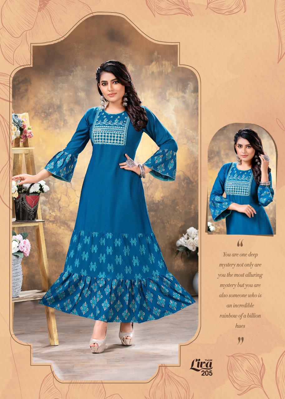 Ft Liva 2 Latest Fancy Heavy Rayon Printed Ethnic Wear Long Kurtis Collection
