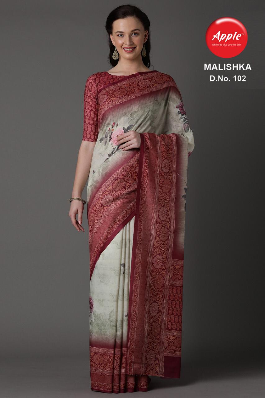APPLE MALISHKA Latest Casual Daily Wear Muslin Silk Digital Printed Saree Collection