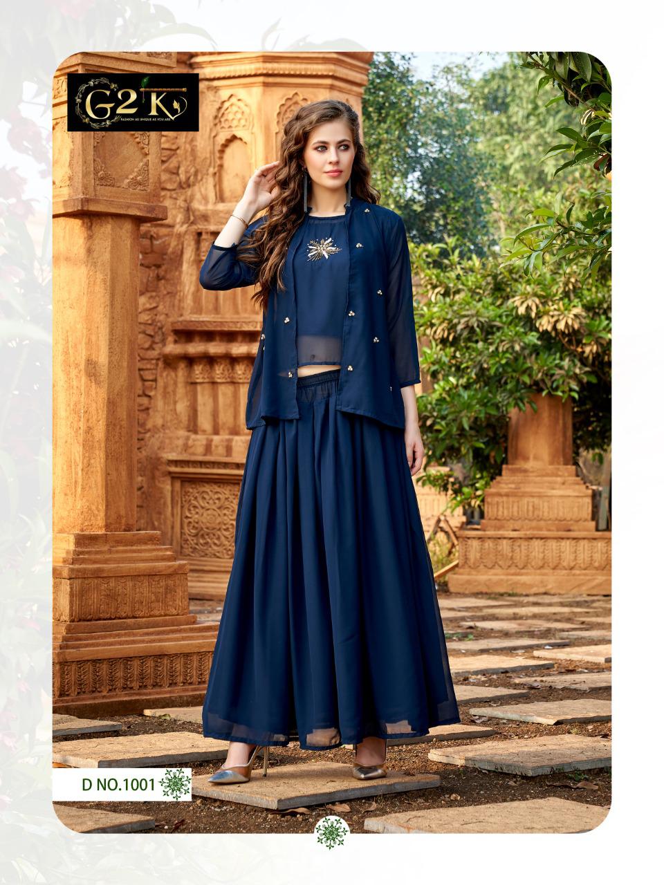 G2k Scarlett New Stylish Party Wear Top With Skirt And Jacket Latest Collection