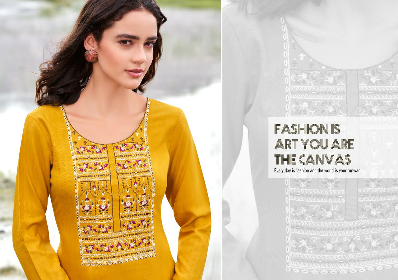 Kalaroop Beat Rayon With Embroidery Work Party Wear Designer Kurtis Collection
