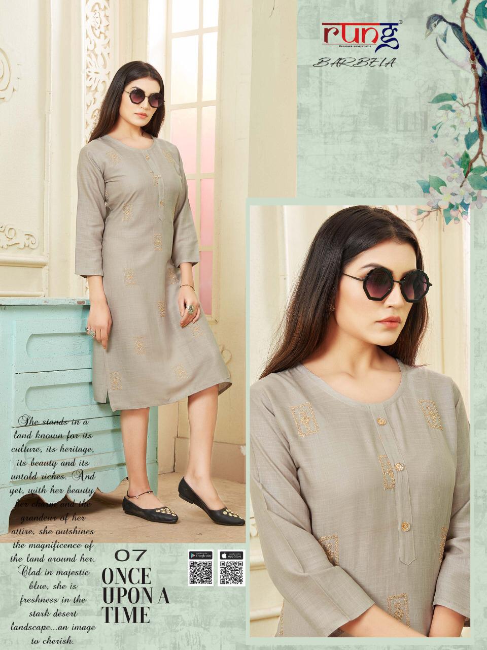 Rung Barbela Latest Designer Fancy Rayon Casual Wear Designer Kurtis Collection