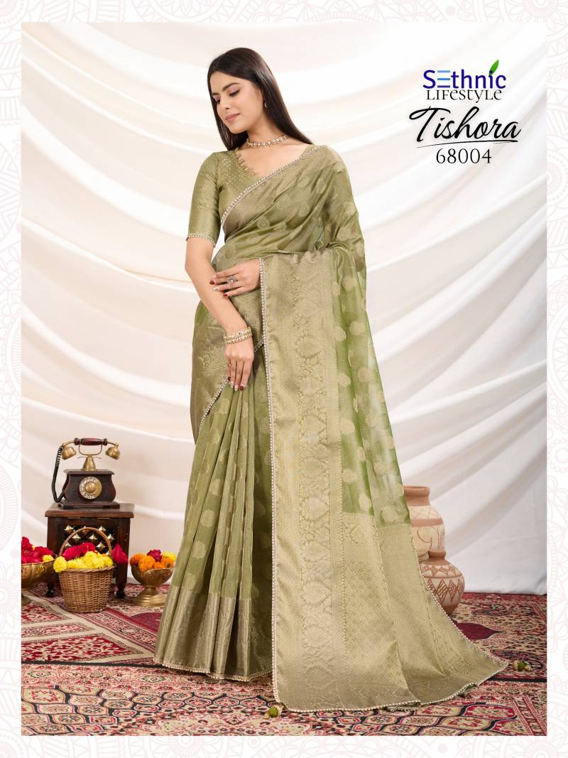 Tishora By Sethnic Crush Tissue Silk Zari Woven Saree Suppliers In India