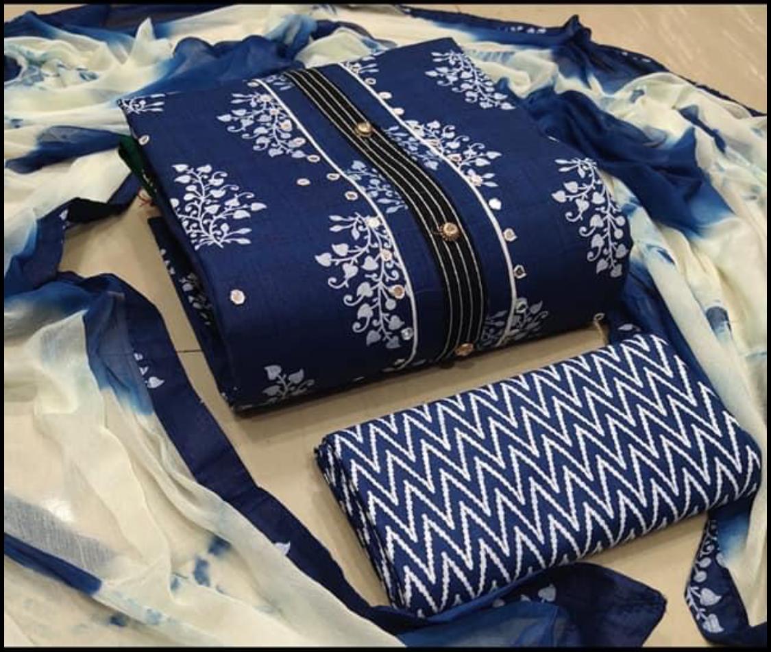 New Exclusive Collection Of Cotton Printed Dress Material With Four Sided Printed Lace Dupatta 