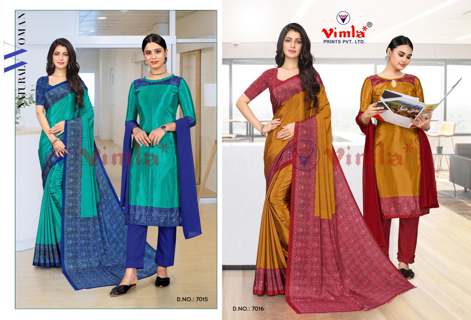 Trishika Vol 3 Printed Uniform Dress With Saree Combo Catalog