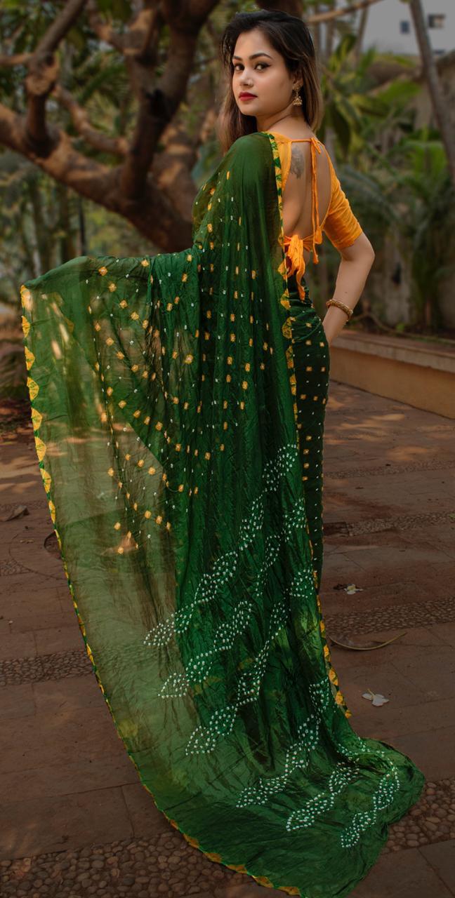 Gaji Bandhej Latest Designer Fancy Festive Wear Silk With Bandhej Border Saree Collection
