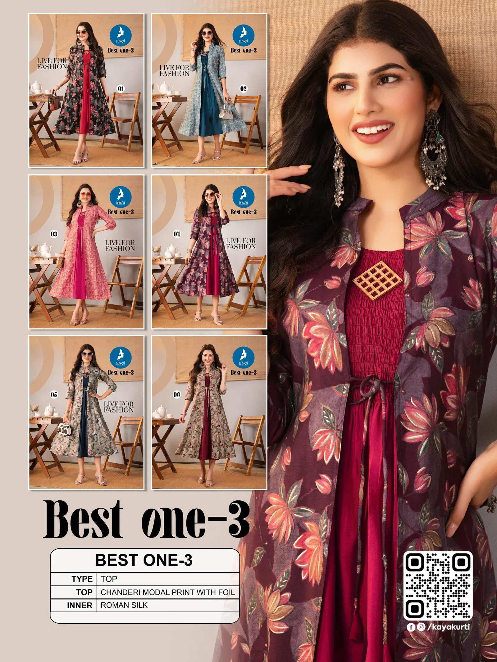 Best One 3 By Kaya Modal Printed Ladies Top With Jacket Wolesale Online