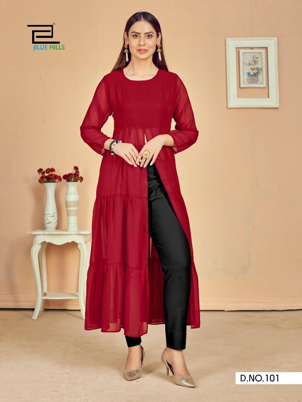 Blue Hills Tokyo Ethnic Wear Designer Georgette Long Kurti Collection
