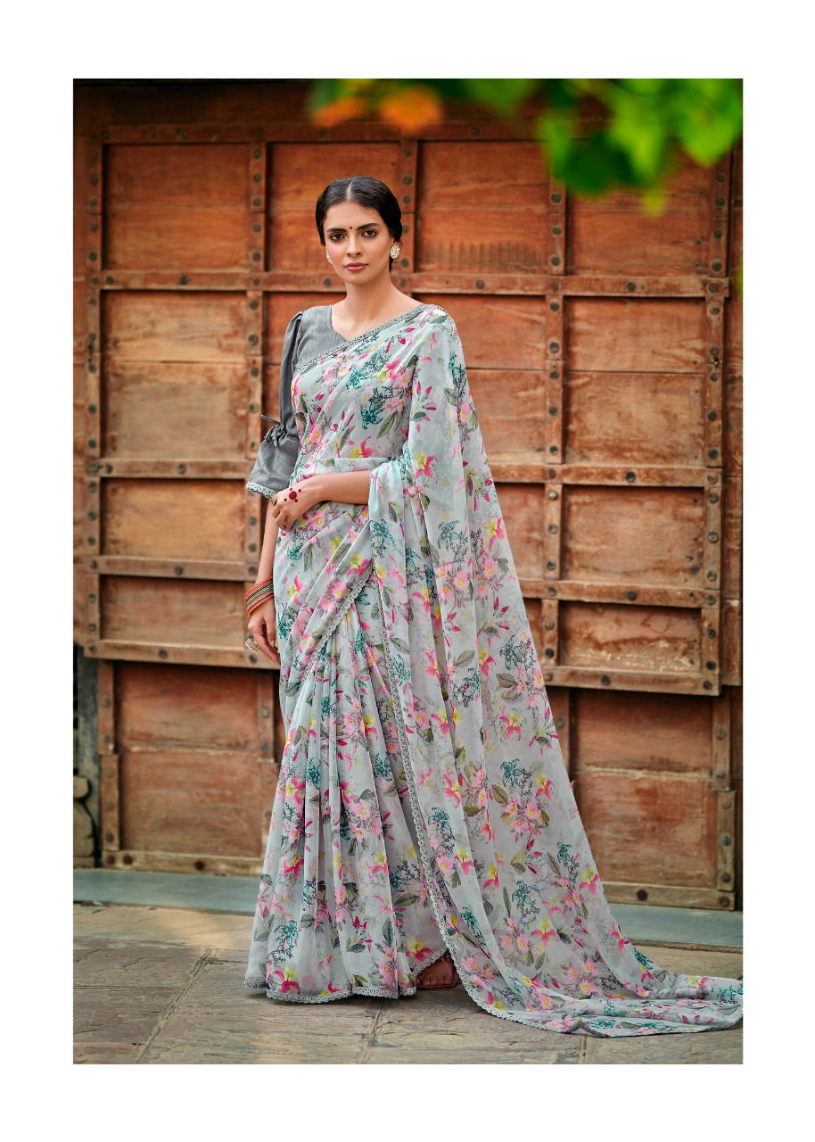 Kashvi Olivia Silk Chiffon Printed With Fancy Ethnic Wear Saree Collection
