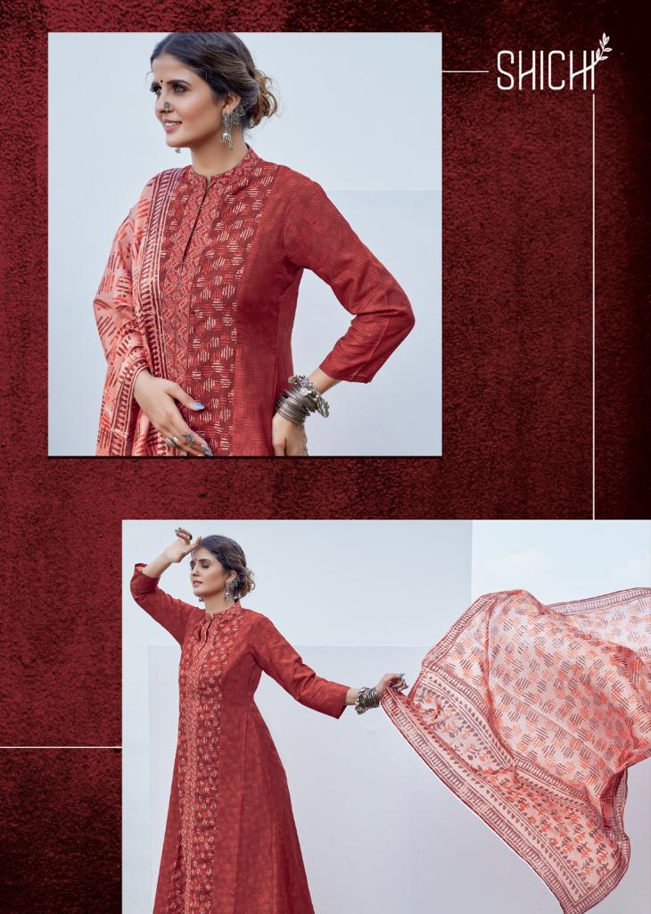 Shichi Kora Exclusive Festive Wear Heavy Muslin Kurti With Pant And Dupatta Readymade Collection