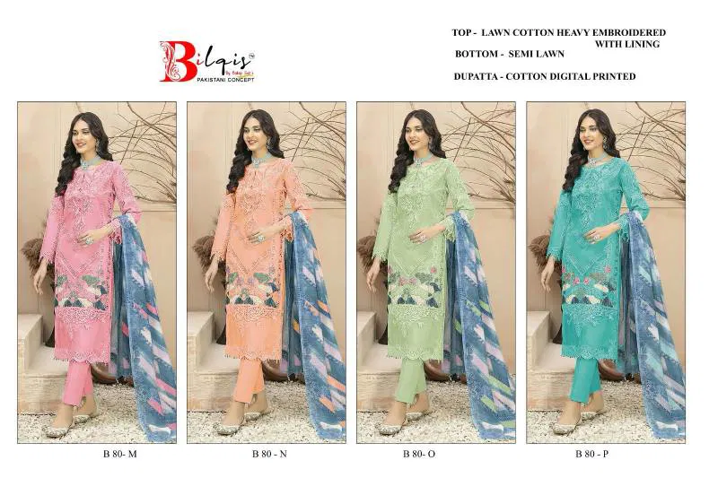 Bilqis B 80 M To P Lawn Cotton Pakistani Salwar Kameez Exporters In India