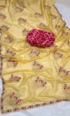 1296 Beautiful Designer Gold Crush Silk Embroidery Saree Suppliers In India
