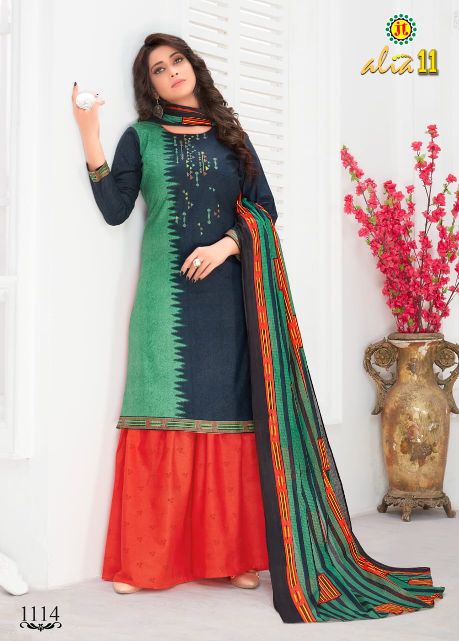 Jt Alia 11 Regular Wear Printed pure Cotton Dress Material With Chiffon Dupatta Collection