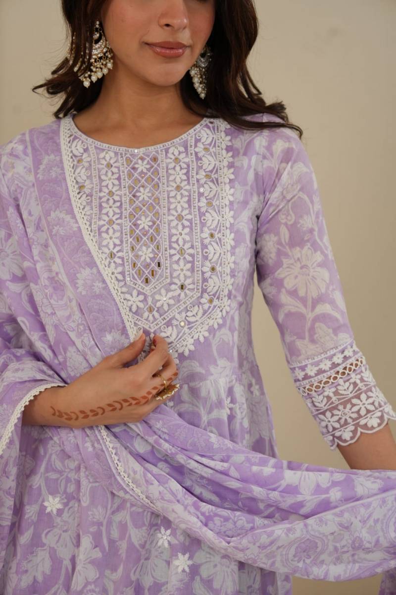 Tanyaa P 123 Cotton With Lakhnavi Work Kurti Bottom With Dupatta Bulk Orders In India