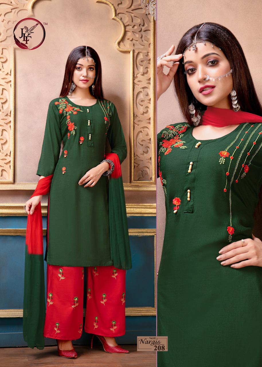 JLF Nargis Vol 2 Latest Designer Embroidery Work Ready Made Plazzo Salwar Suit With Nazneen Dupatta Collection 