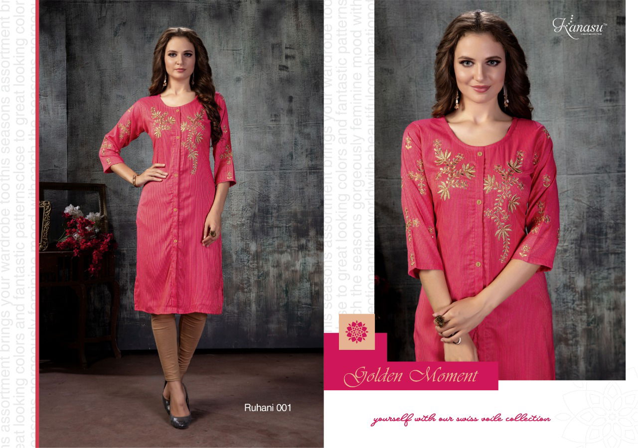 Kanasu Ruhani Straight Latest Designers Festive Wear Embroidery Work Rayon lining  Kurtis Collection