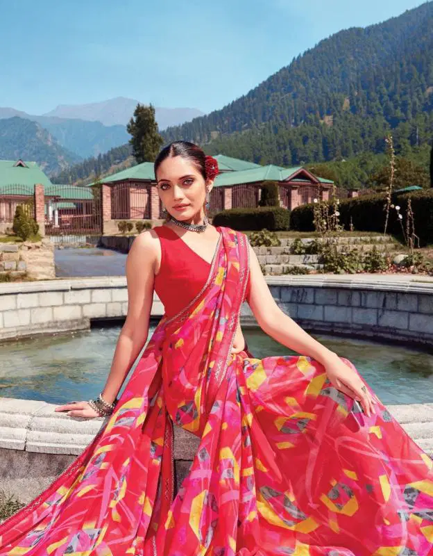 Sadhna By Sanskar  Printed Georgette Sarees Wholesale Price In Surat