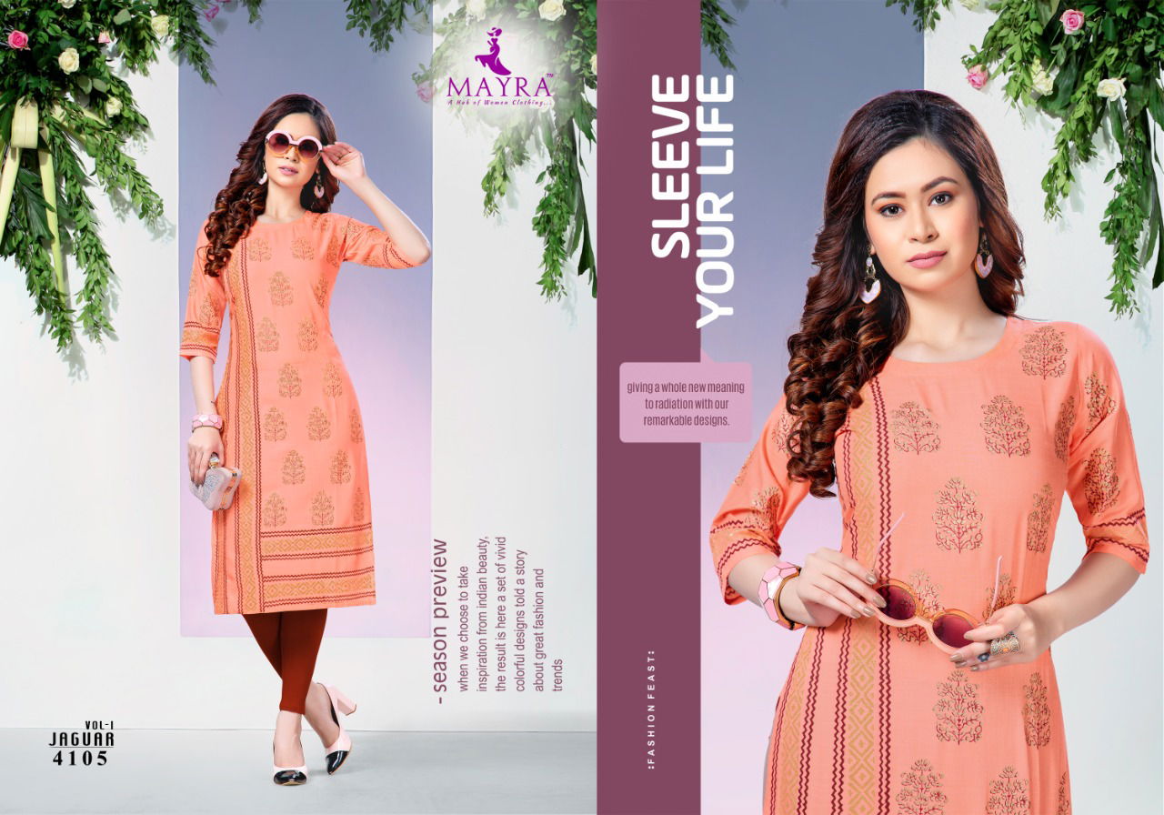 Mayra Jaguar 1 Latest Fancy Designer Casual Regular Wear Printed Designer Rayon Kurtis Collection
