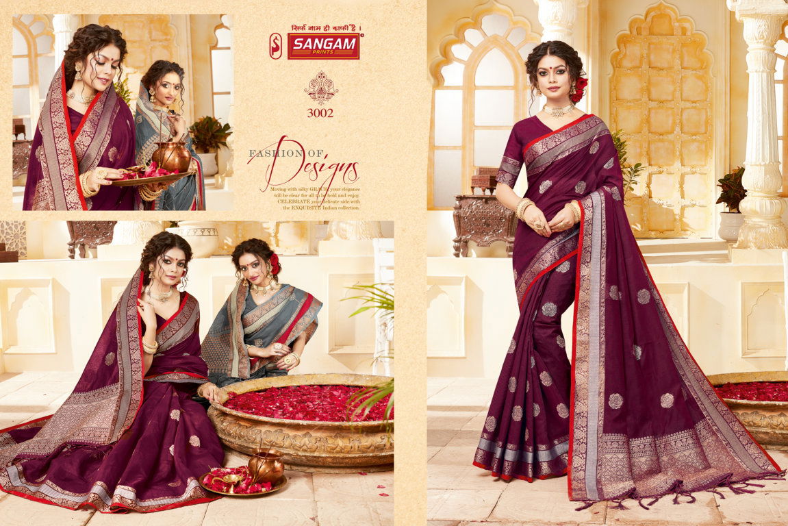 Sangam Indian Latest Fancy Festive Wear Designer Handloom Cotton Saree Collection
