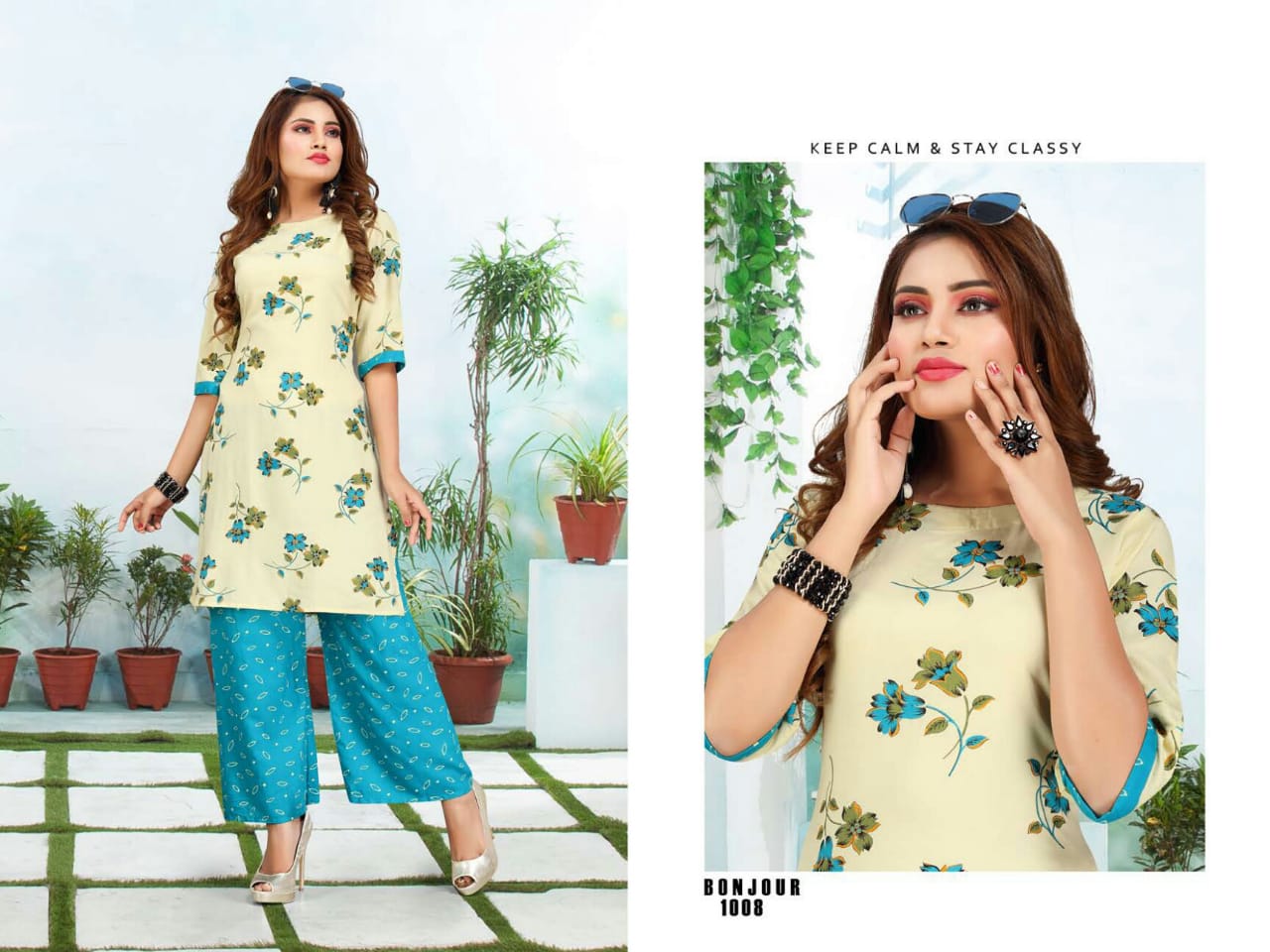 Ft Bonjour Latest Fancy Regular Wear Rayon Printed Kurti With Bottom Collection
