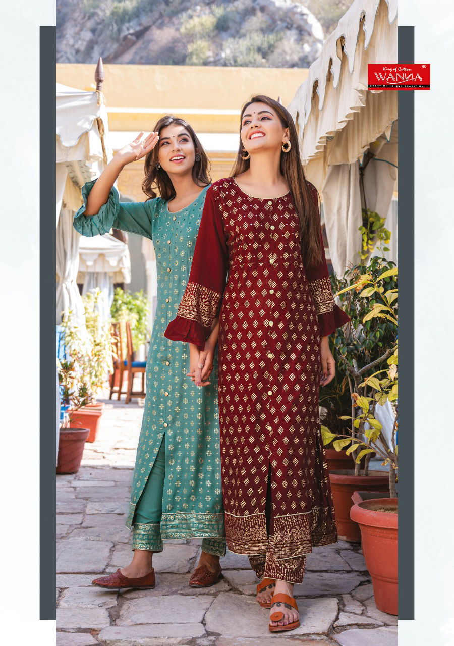 Wanna Jasmine Latest Designer Fancy Casual Wear Rayon Printed Kurti With Bottom Collection
