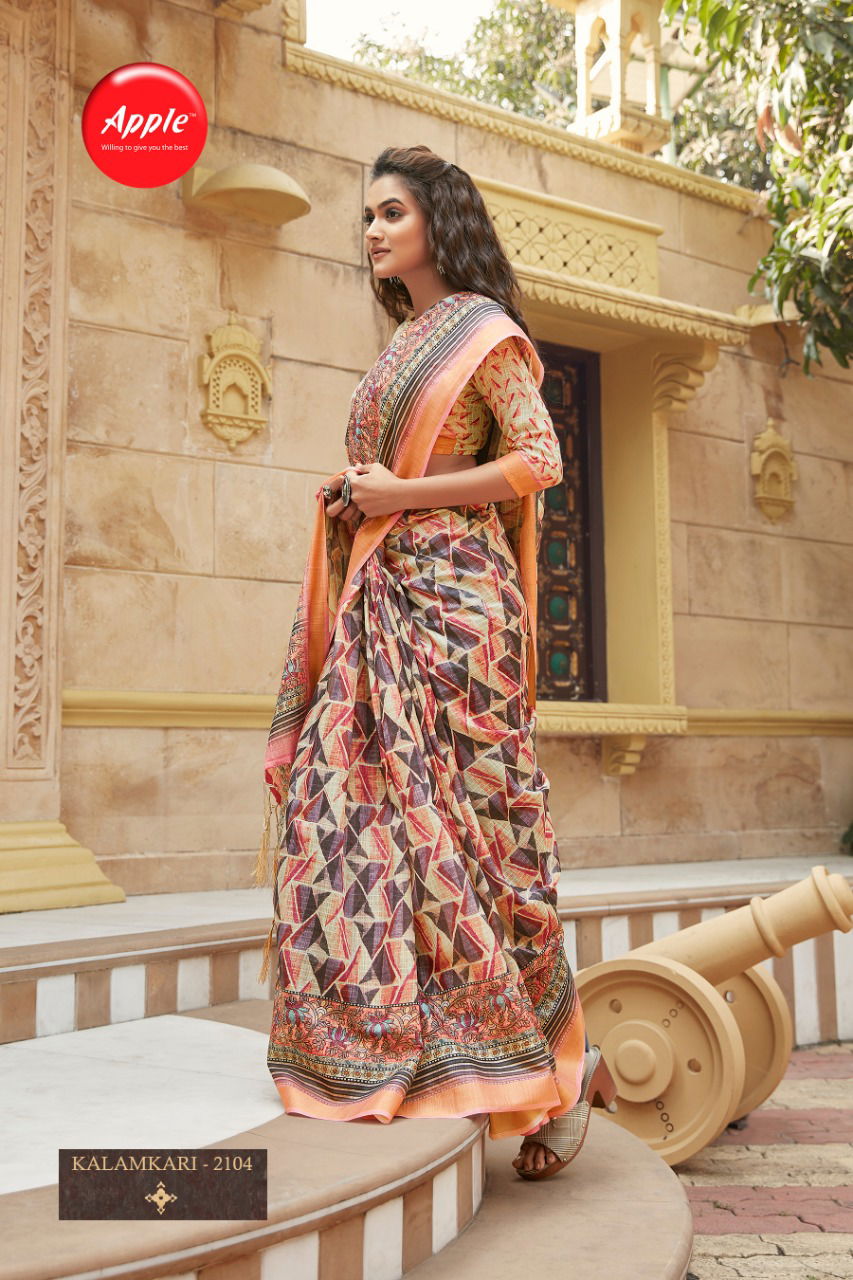 Apple Kalamkari 21 Latest Fancy Designer Casual Wear Soft Cotton Digital Printed Saree Collection
