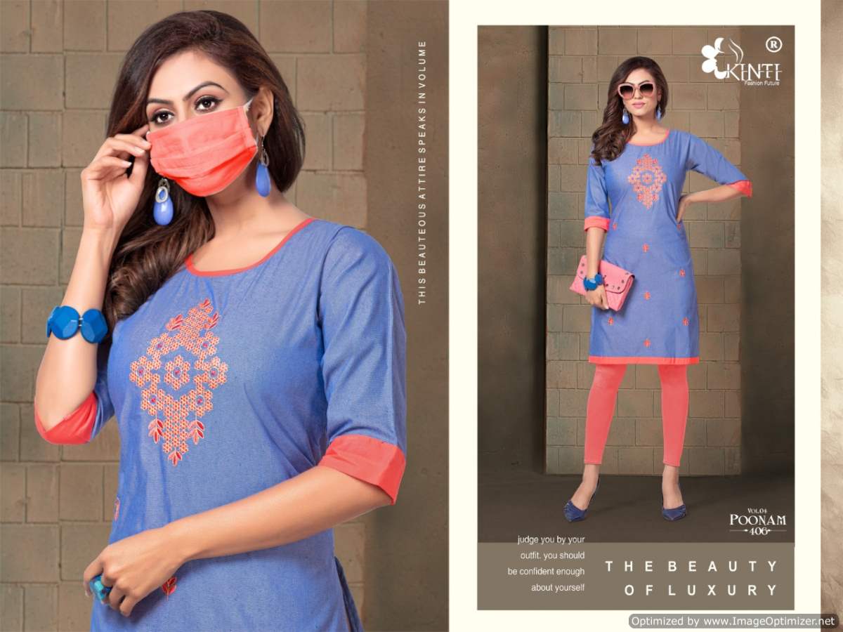 Kinti Poonam 4 Latest Regular Wear Handloom Cotton Embroidery Kurtis Collection
