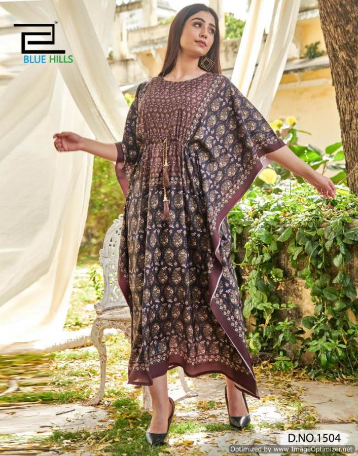 Blue Hills Stare 15 Party Wear Designer Crepe Silk  Printed Kaftan Kurti Collection
