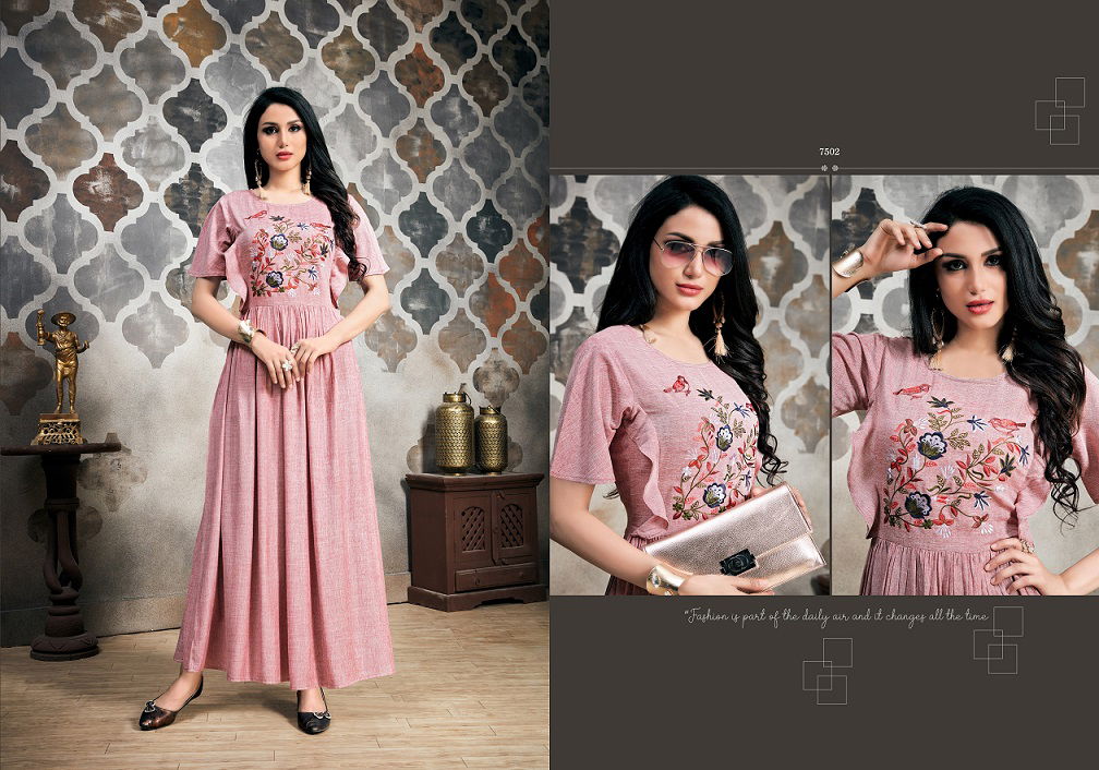 Latest Designer Heavy Cotton Party Wear Selfie Kurti Collection With Embroidery Work 