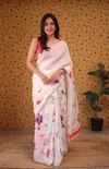 Scmg Glam Linen Floral Printed Linen Cotton Fancy Sarees Wholesale In India