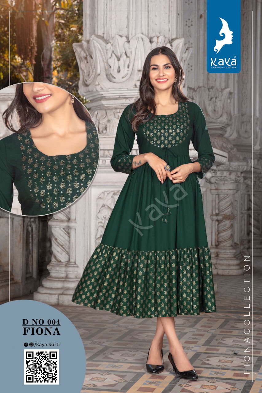 Kaya Fiona New Designer Ethnic Wear Rayon Long Anarkali Kurti Collection